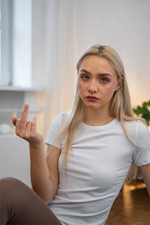 mulher mostrando o dedo do meio